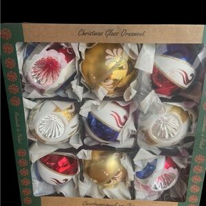 Christmas Glass Ornament Set - Red, Gold, Blue